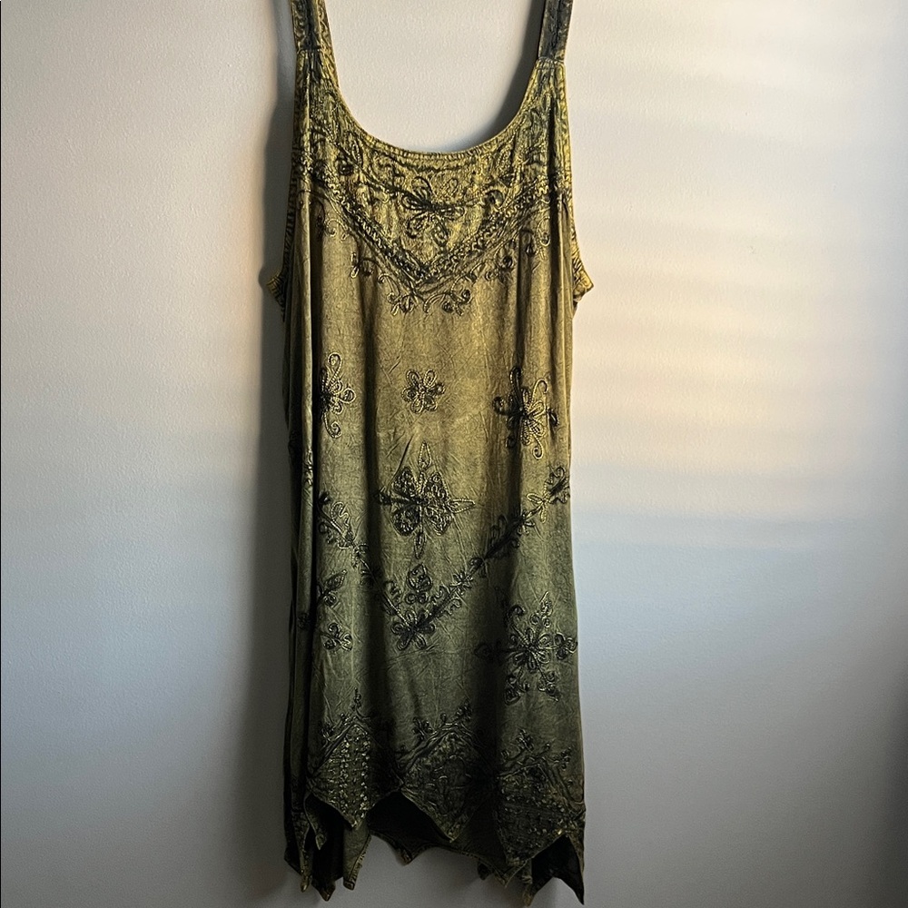 Embroidered Olive Green Mini Dress